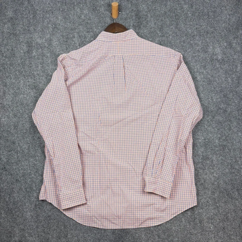 Ralph Lauren Button Down Mens XL Orange Blue Check Long Sleeve Cotton Shirt 0400